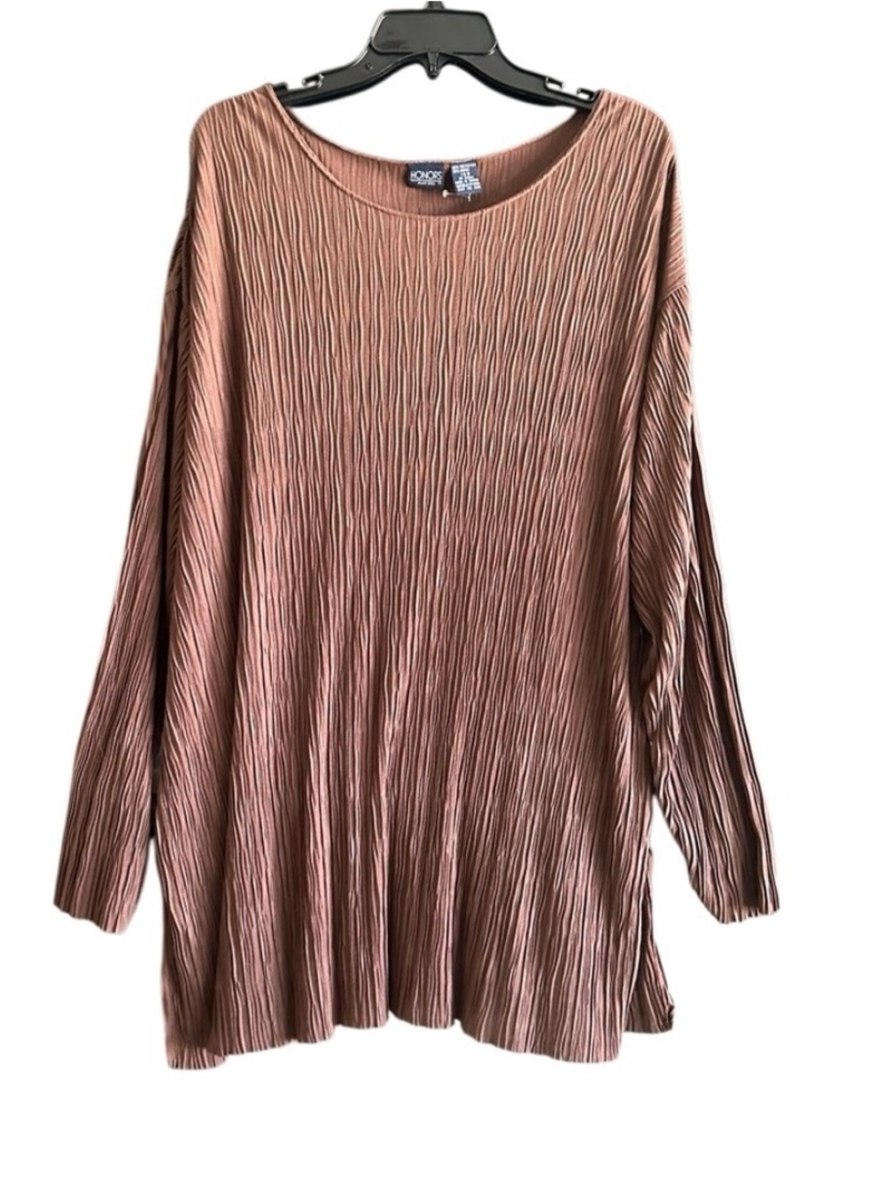 Honors Plus Pleated Long Sleeve Tunic Top - Brown. Size 18W